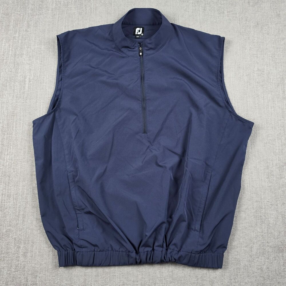 FootJoy Golf Vest Men XL Navy Blue Mock Neck 1/4 Zip Pullover Windshirt Jacket